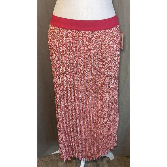Vince Camuto Women's Red, Pink, & Ivory Pleated Elastic Waist Midi Skirt New - Picture 14 of 16